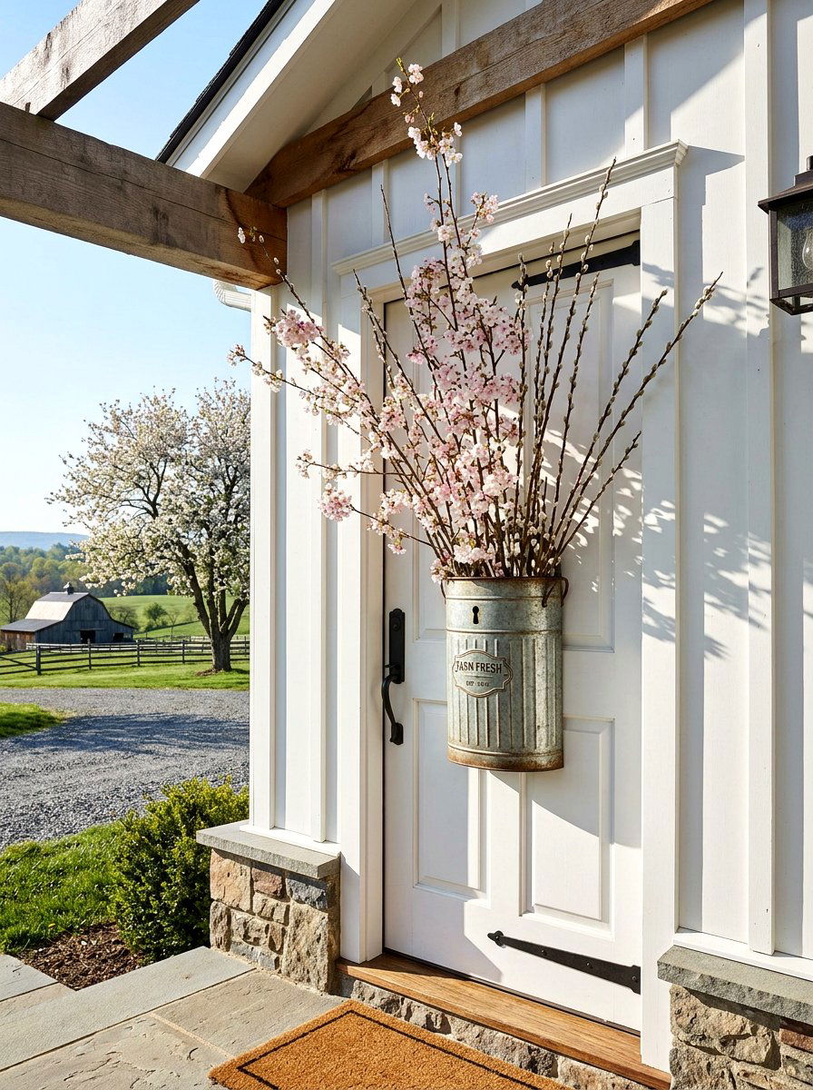 Farmhouse Metal Wall Bucket - 25 Spring DIY Door Basket Ideas