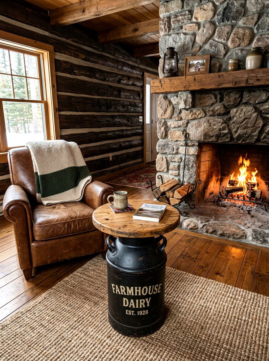 Farmhouse Milk Can Table - 25 Spring Upcycled Decor Ideas