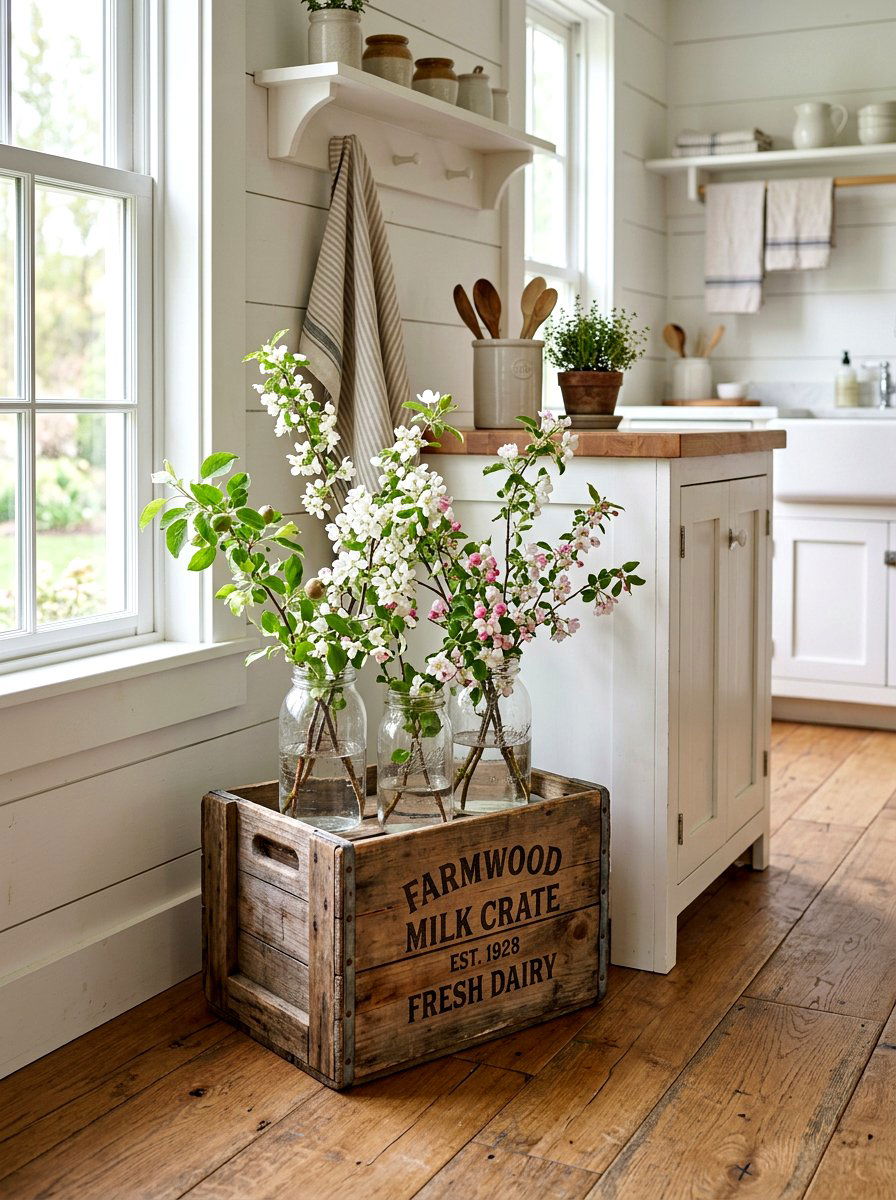 Farmhouse Milk Crate Decor - 25 Spring Wooden Box Decor Ideas