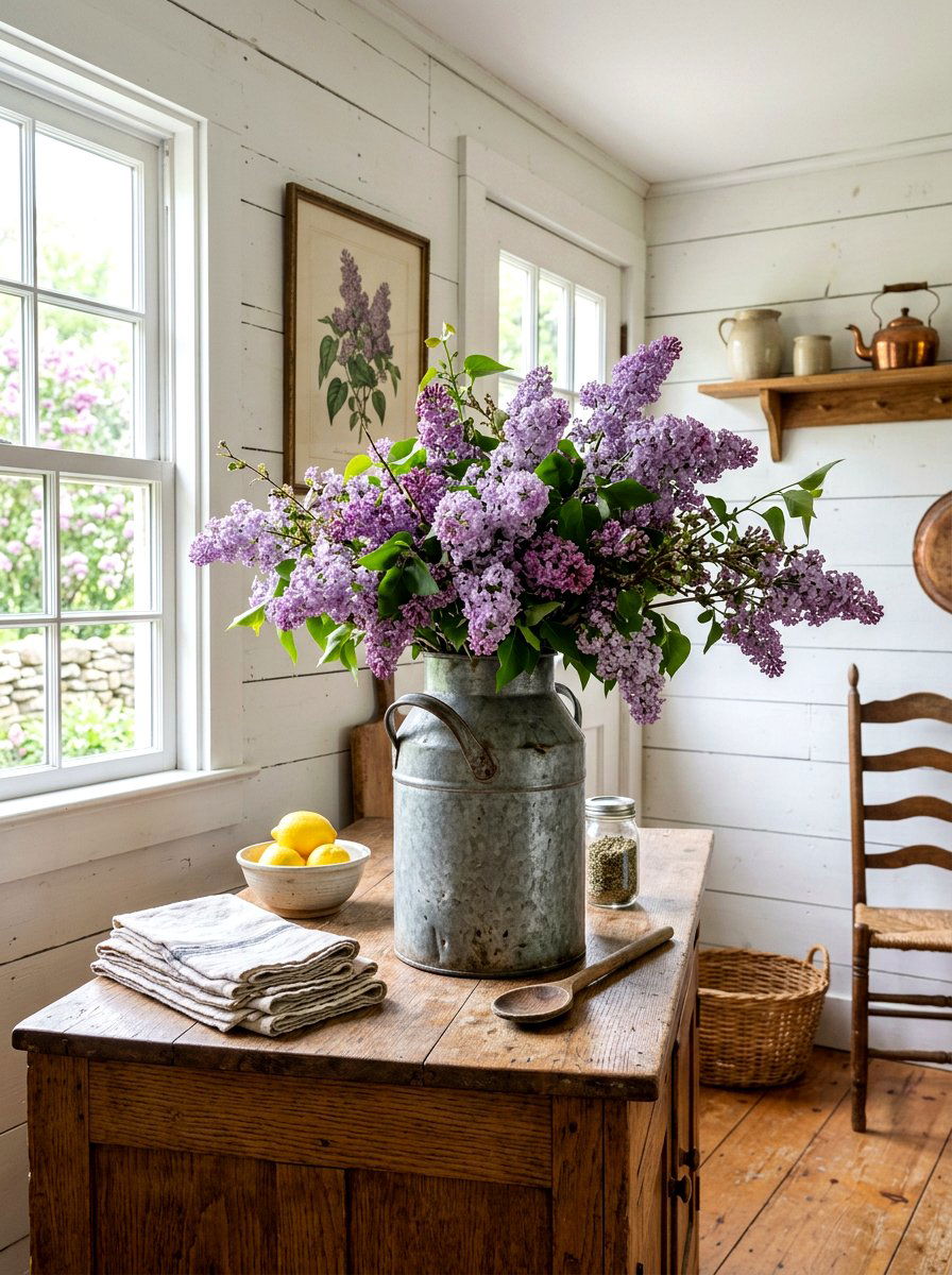 Farmhouse Milk Jug Lilac - 25 Spring Lilac Arrangement Ideas