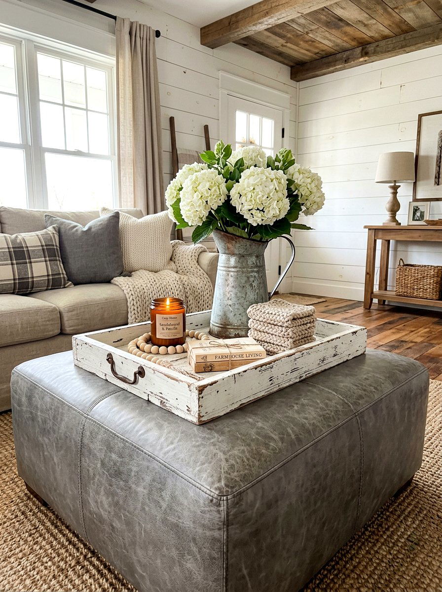 Farmhouse Ottoman Tray - 25 Spring Ottoman Tray Ideas