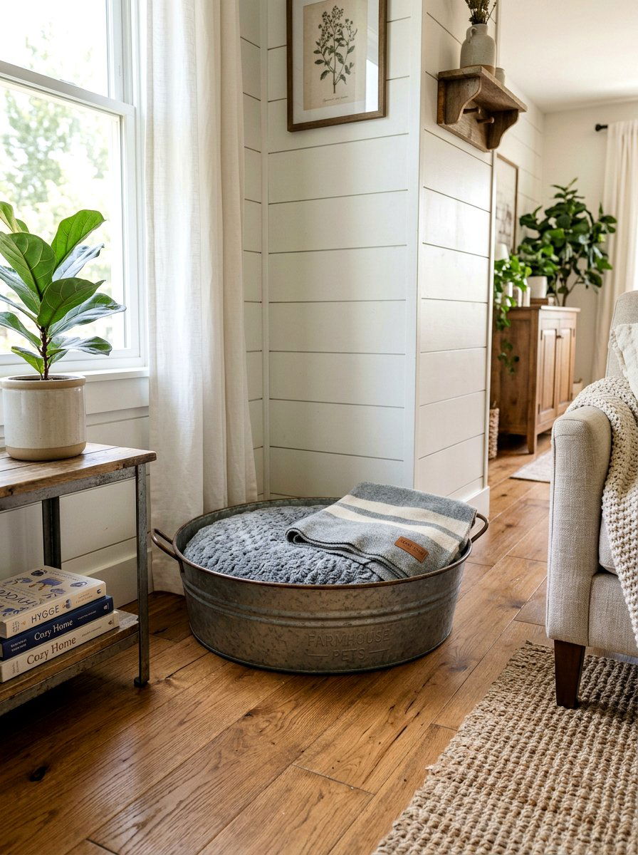Farmhouse Pet Bed - 25 Spring Galvanized Tub Decor Ideas