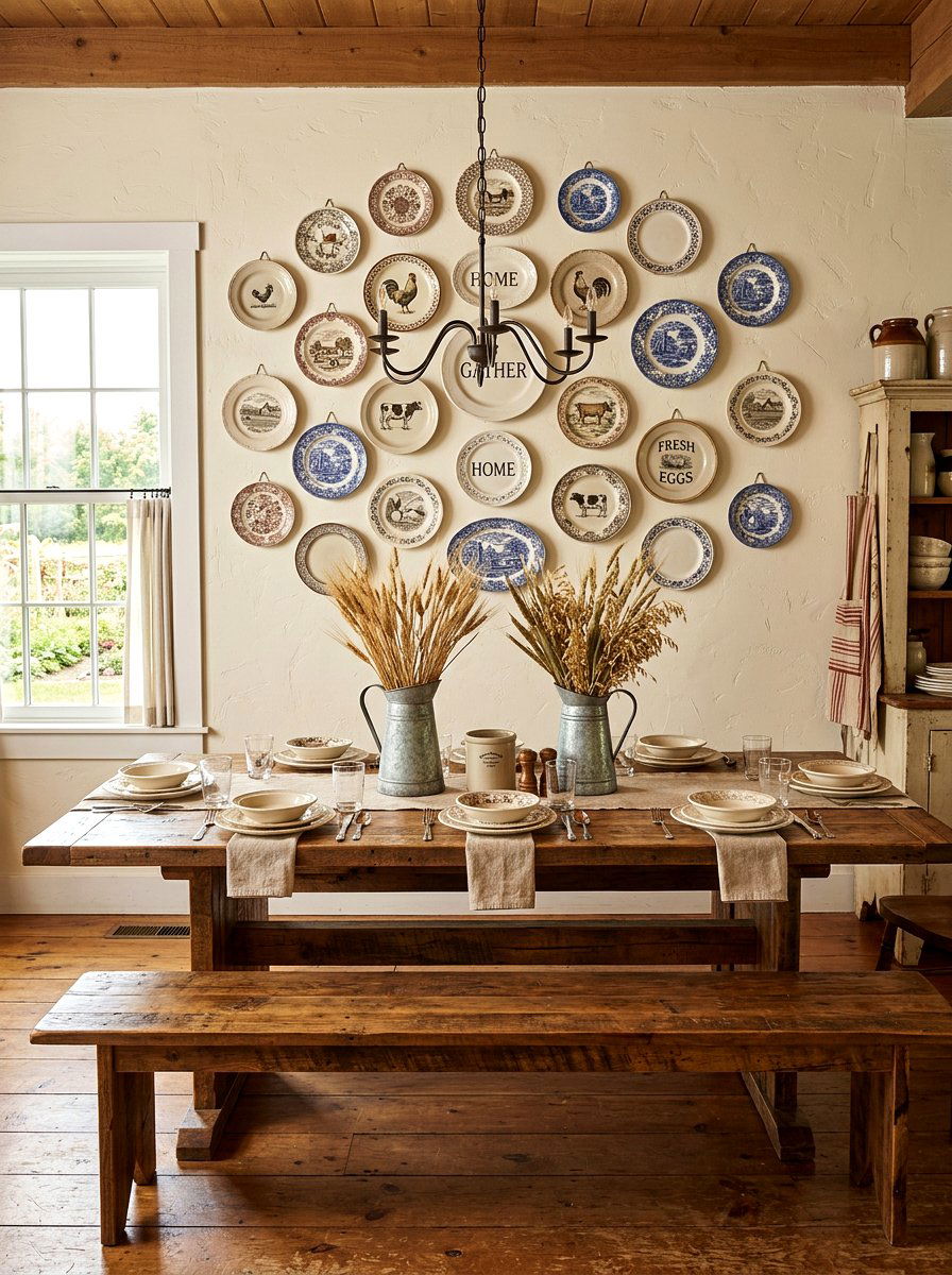 Farmhouse Plate Wall - 25 Spring Plate Wall Ideas