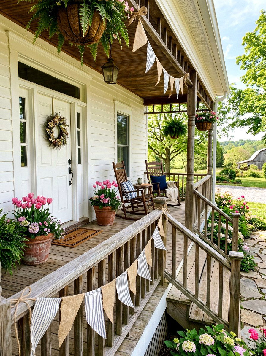 Farmhouse Porch Bunting - 25 Spring Fabric Bunting Ideas