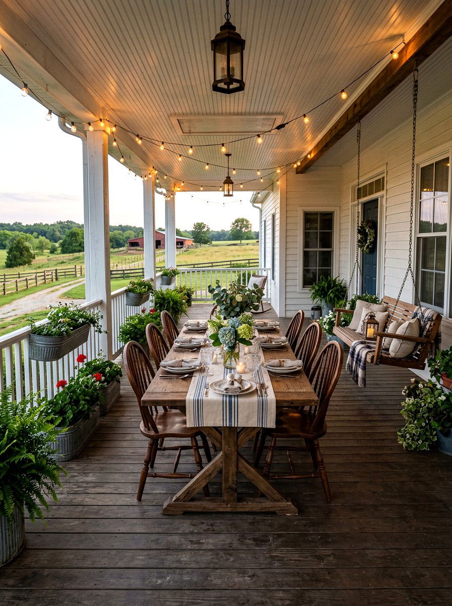 Farmhouse Porch Dining - 25 Spring Outdoor Dining Decor Ideas