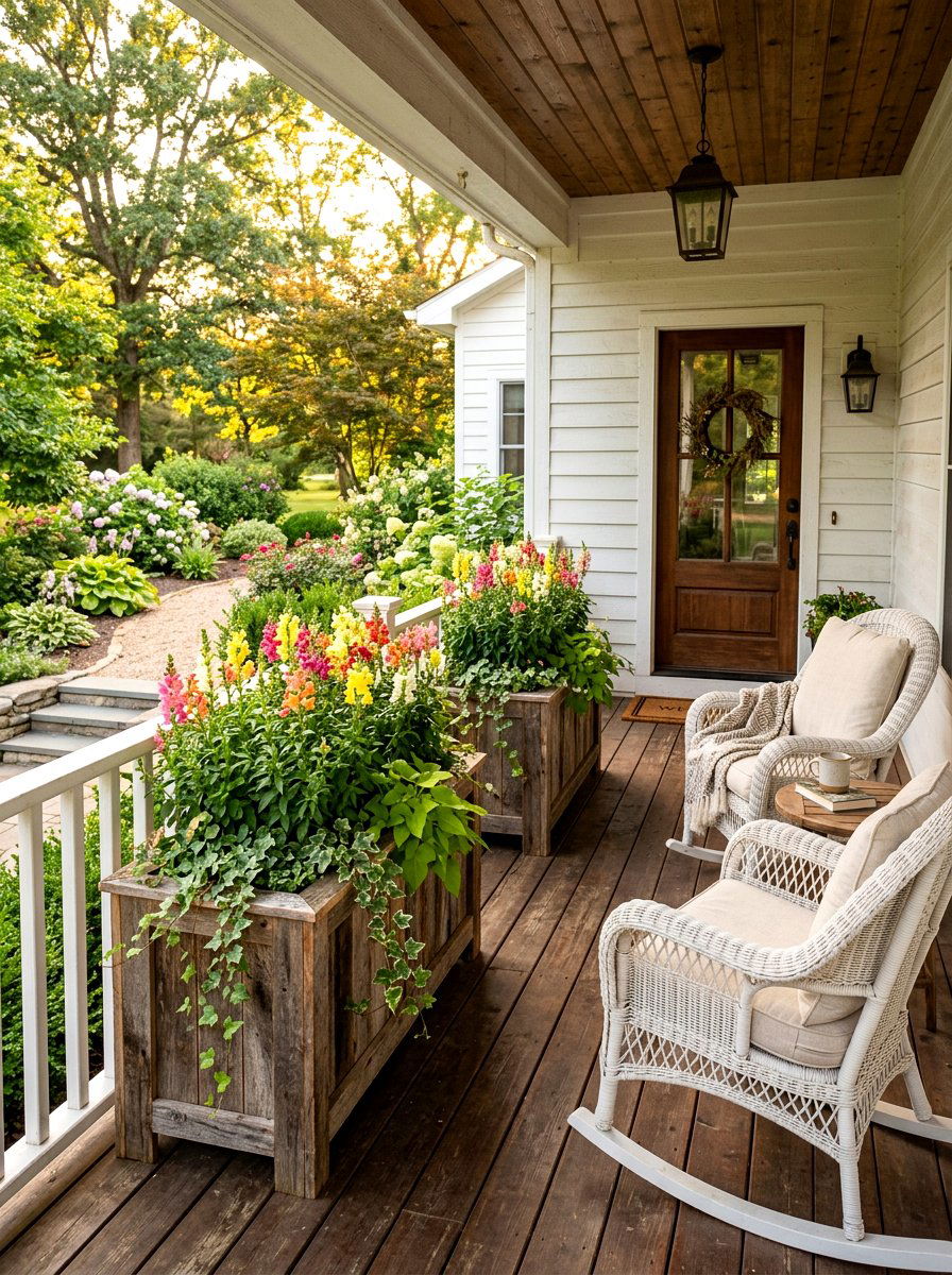 Farmhouse Porch Planter - 25 Spring Wooden Box Decor Ideas