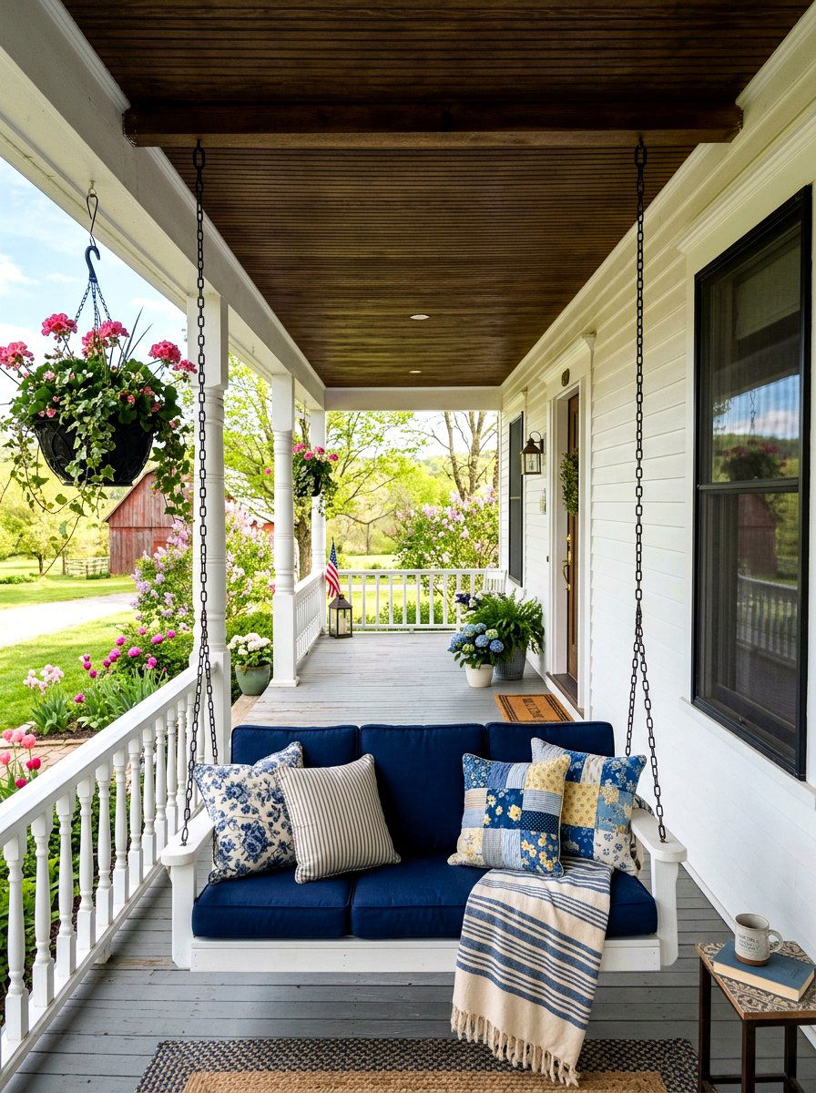 Farmhouse Porch Swing - 25 Spring Backyard Seating Decor Ideas