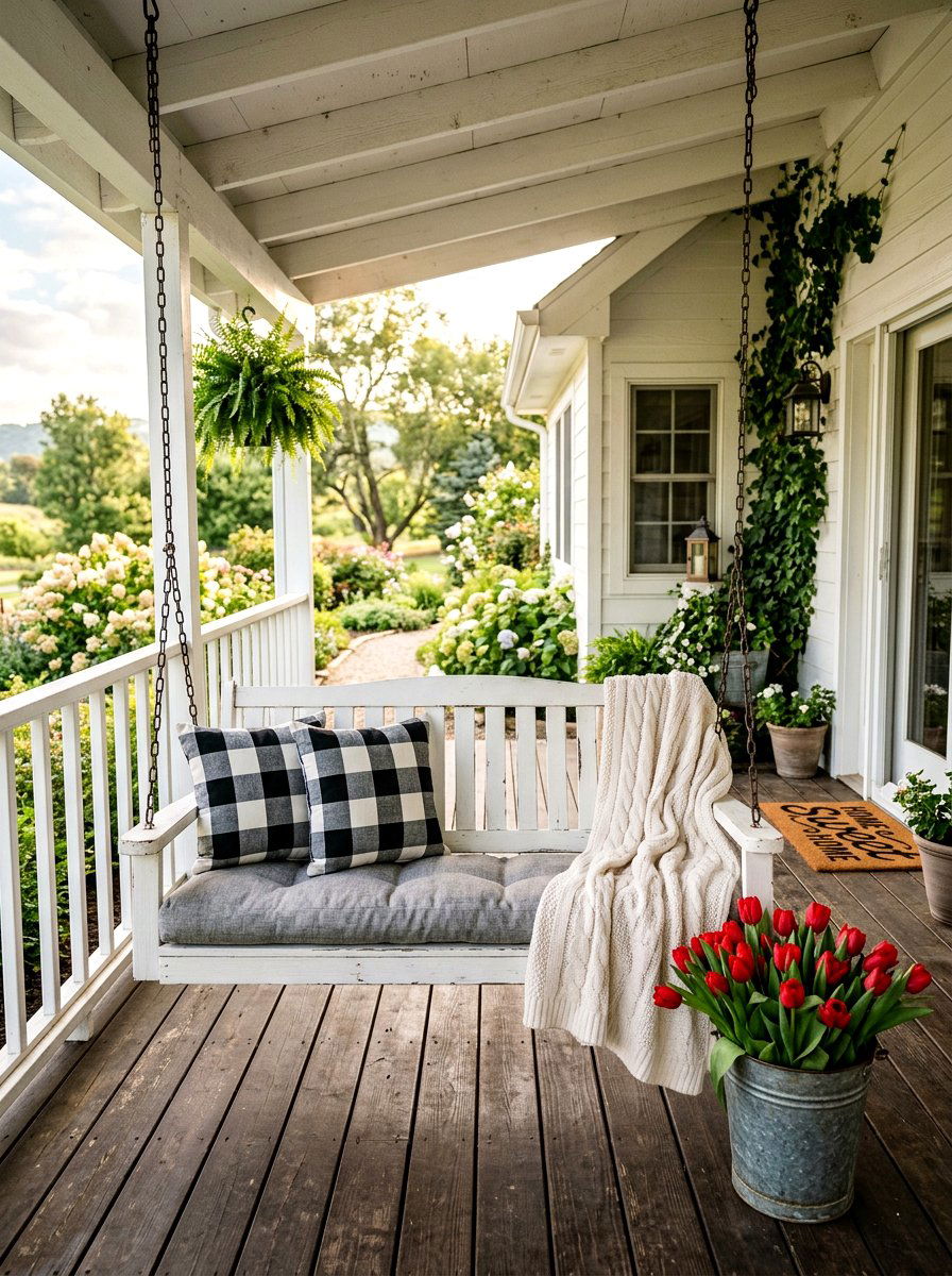 Farmhouse Porch Swing - 25 Spring Porch Swing Decor Ideas