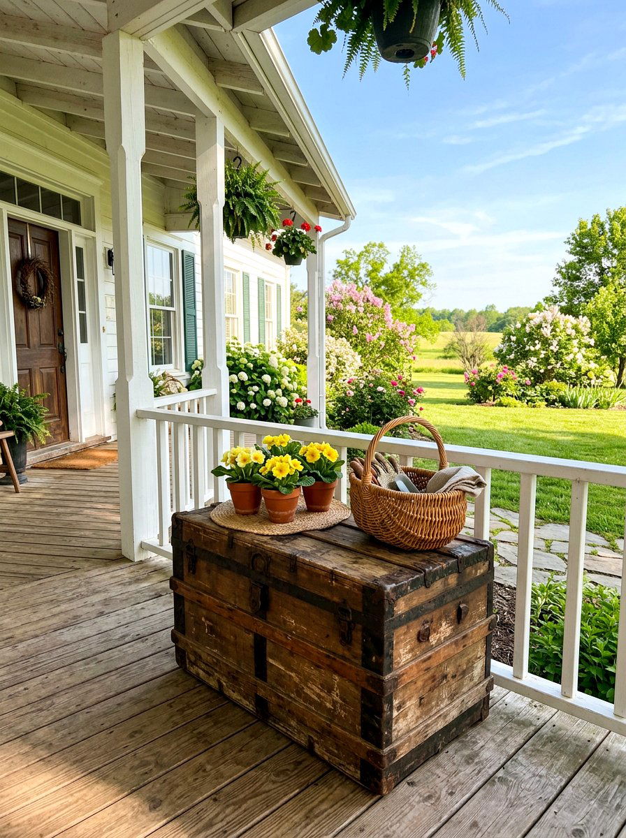 Farmhouse Porch Trunk - 25 Spring Trunk Decor Ideas