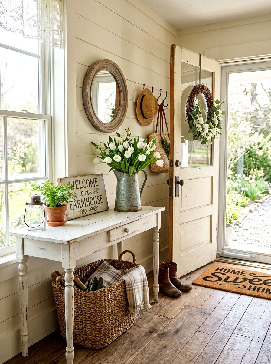Farmhouse Spring Entryway - 25 Spring Entryway Table Decor Ideas