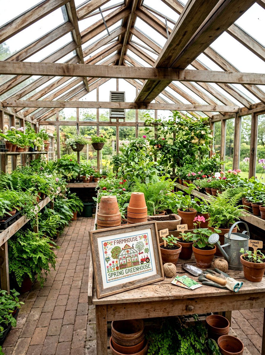 Farmhouse Spring Greenhouse Cross Stitch - 25 Spring Cross Stitch Pattern Ideas