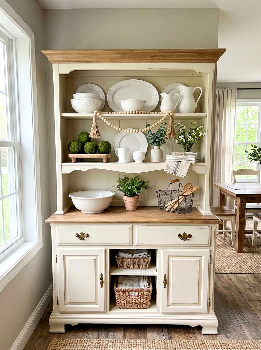 Farmhouse Spring Hutch - 25 Spring Hutch Decor Ideas