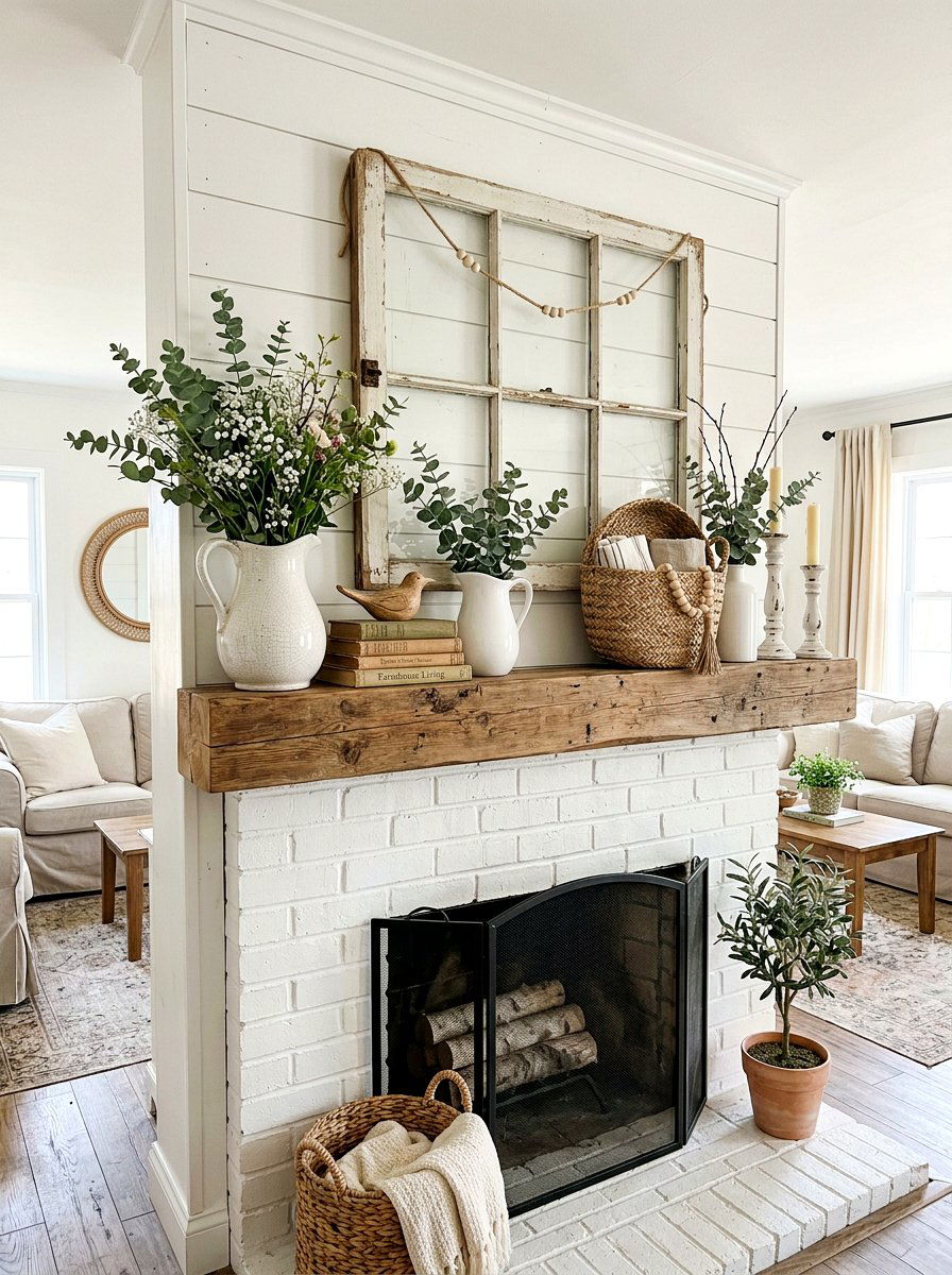 Farmhouse Spring Mantel - 25 Spring Mantel Styling Ideas