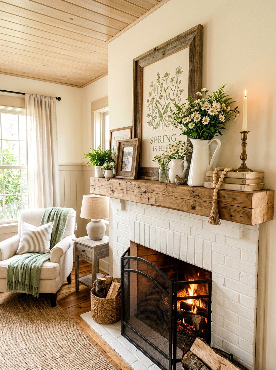 Farmhouse Spring Mantel - 25 Spring Fireplace Mantel Ideas