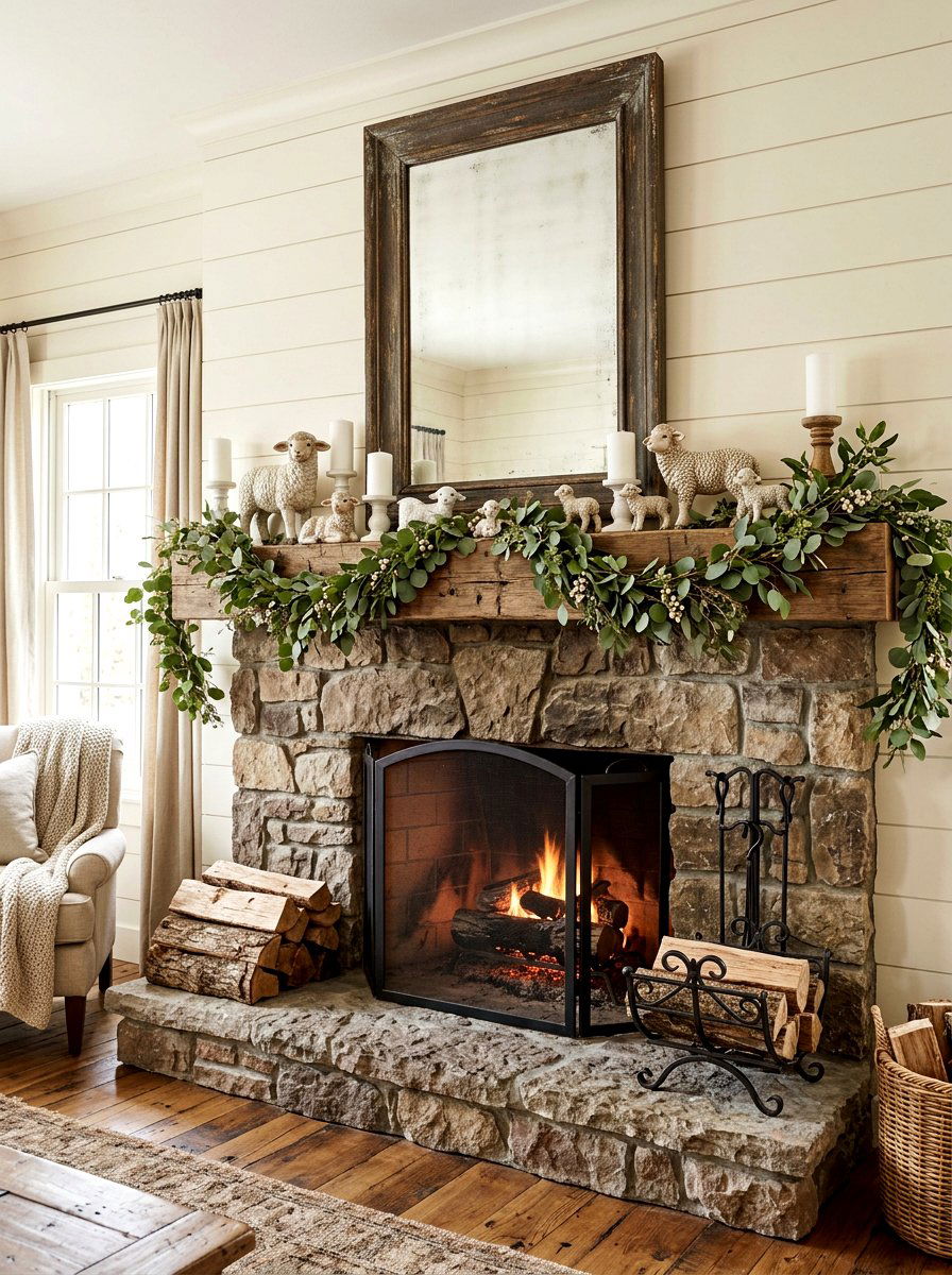 Farmhouse Spring Mantle - 25 Spring Lamb Decor Ideas
