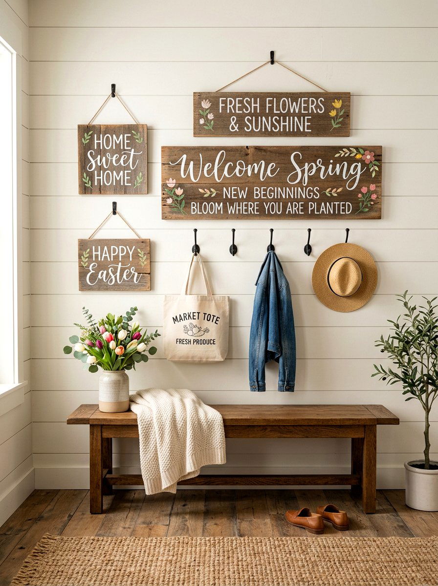 Farmhouse Spring Wood Signs - 25 Spring Dollar Store Decor Ideas