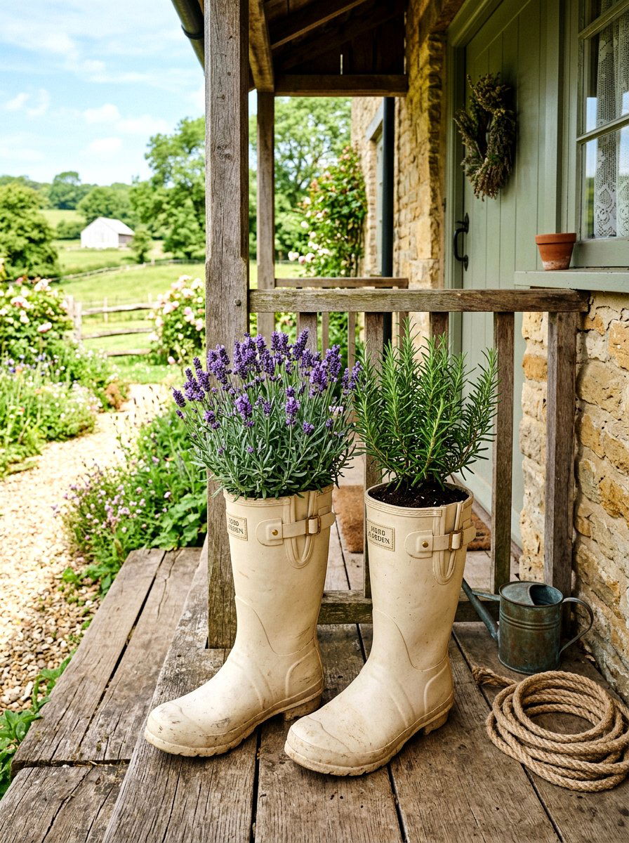 Farmhouse Style Boot Planter - 25 Spring Rain Boot Planter Ideas