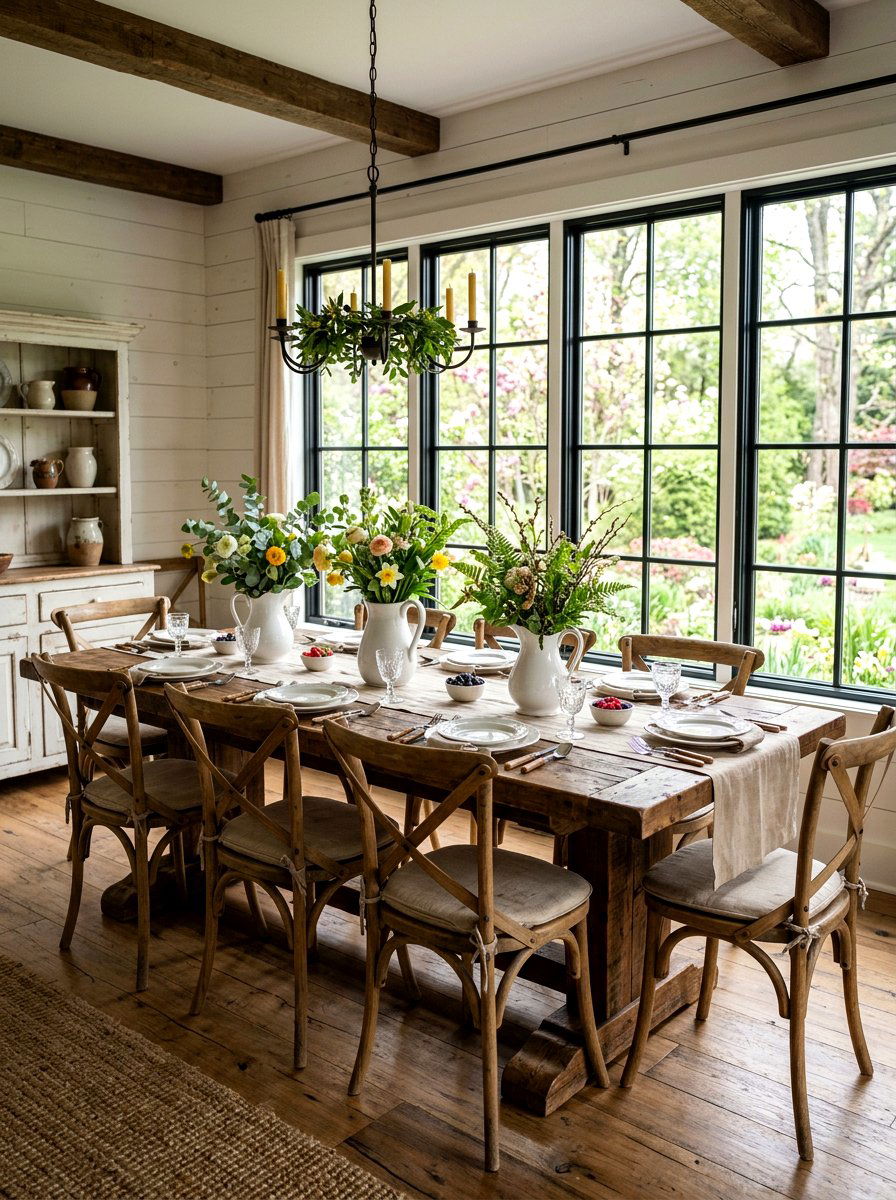 Farmhouse Style Dining Area - 25 Spring Champagne Brunch Ideas