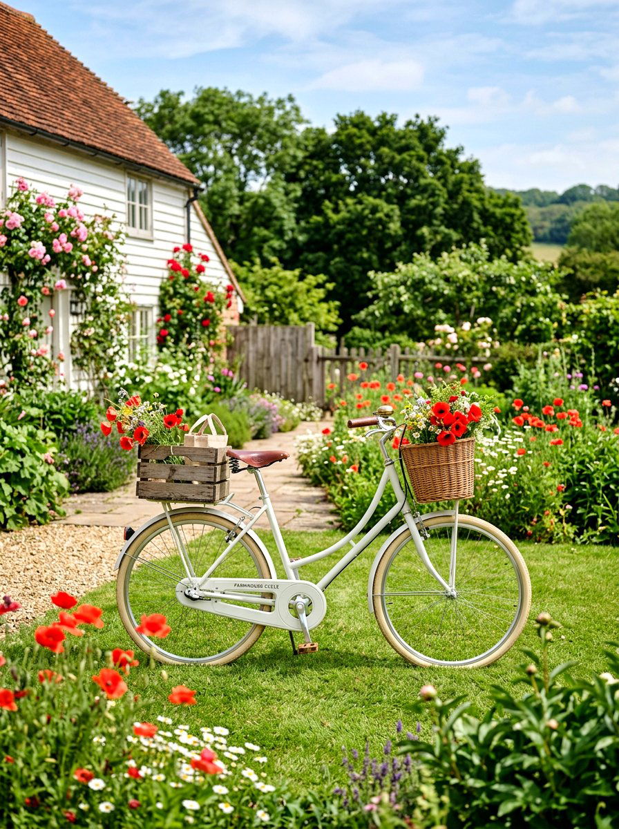 Farmhouse Style White Bicycle - 25 Spring Bicycle Decor Ideas