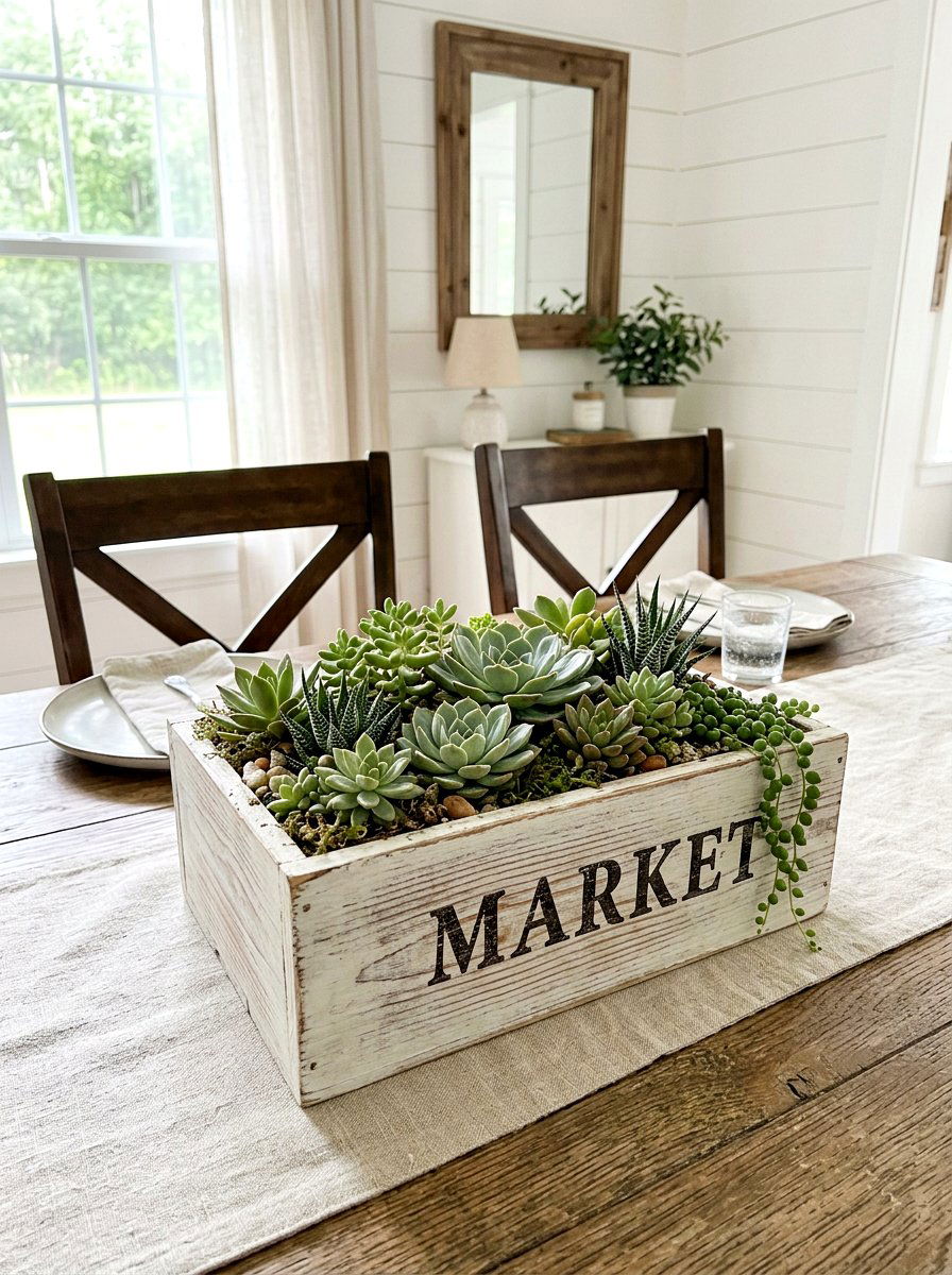 Farmhouse Succulent Box - 25 Spring Succulent Centerpiece Ideas