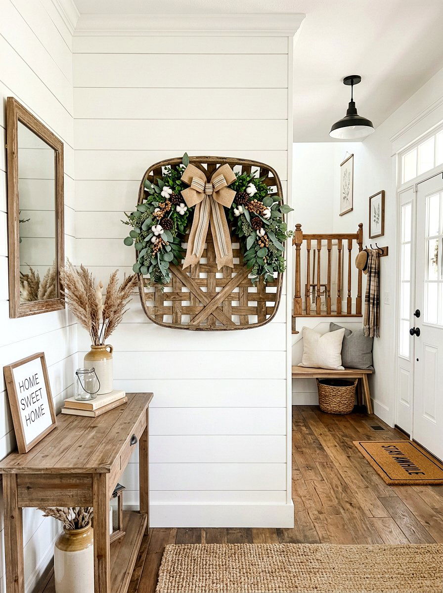 Farmhouse Tobacco Basket Wreath - 25 Spring Oversized Wreath Ideas