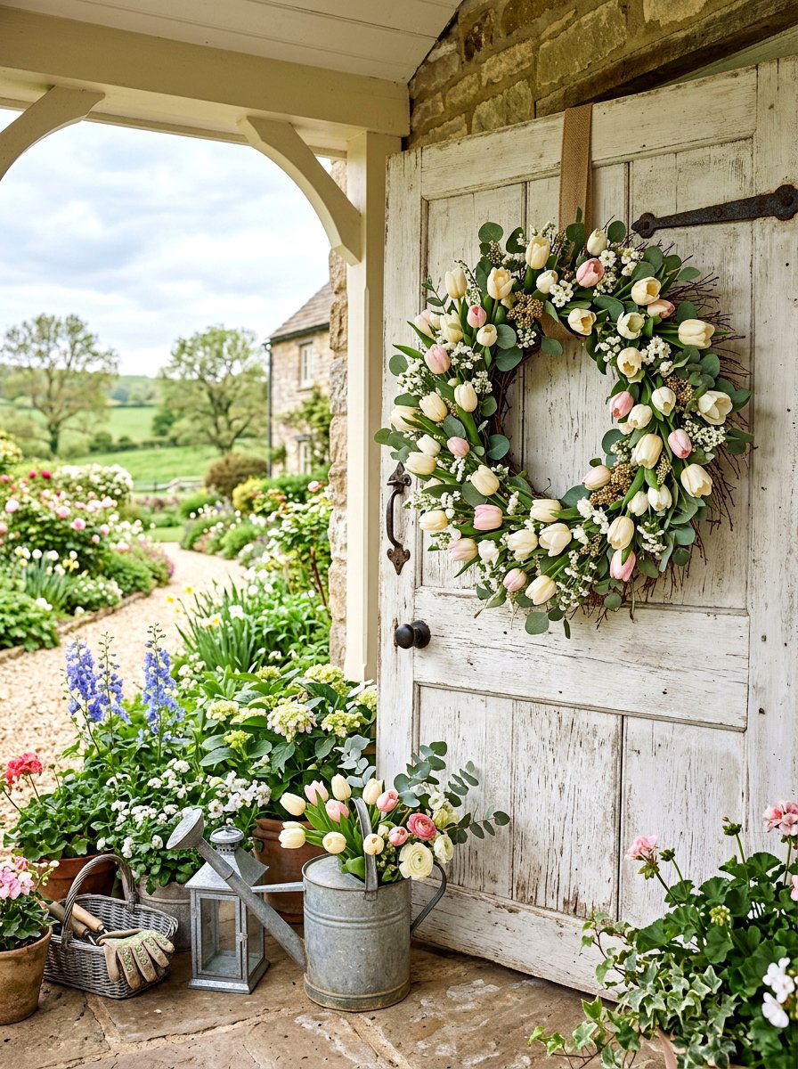 Farmhouse Tulip Wreath - 25 Spring Tulip Wreath Ideas