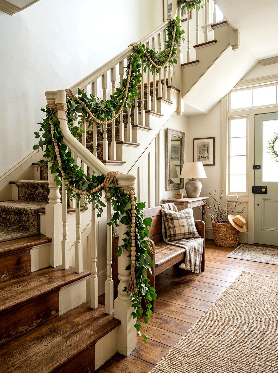 Farmhouse Twine And Greenery - 25 Spring Banister Garland Ideas