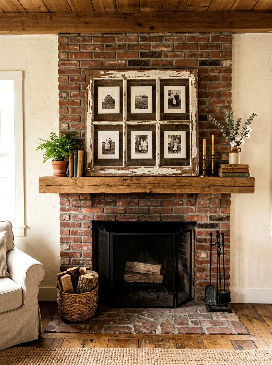 Farmhouse Window Frame Display - 25 Spring Photo Wall Ideas