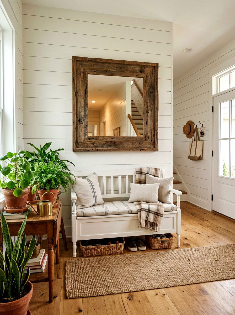 Farmhouse Wood Entryway Mirror - 25 Spring Entryway Mirror Ideas