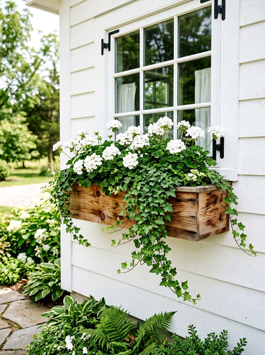 Farmhouse Wood Planter - 25 Spring Window Box Planter Ideas