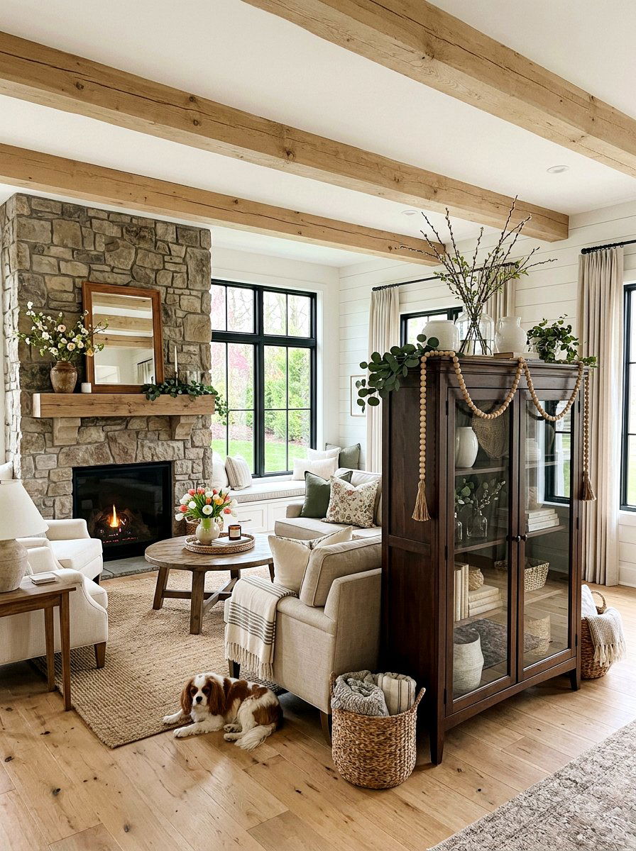 Farmhouse Wooden Beaded Garlands - 25 Spring Curio Cabinet Ideas