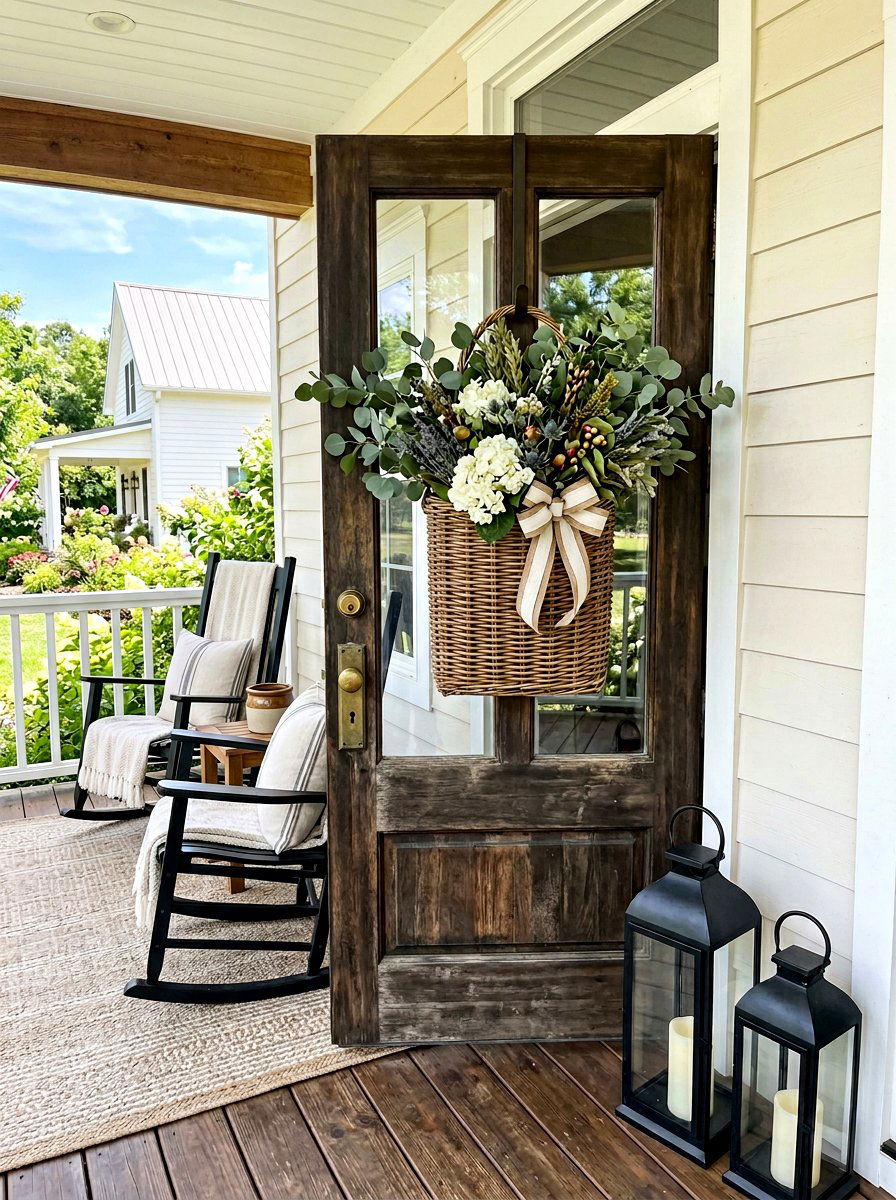 Farmhouse Woven Door Basket - 25 Spring Door Basket Ideas