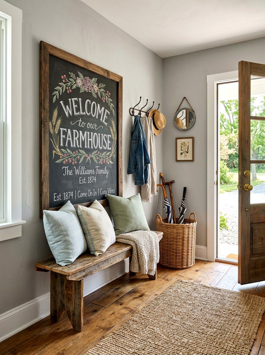 Farmhouse entryway chalkboard sign - 25 Spring Chalkboard Decor Ideas