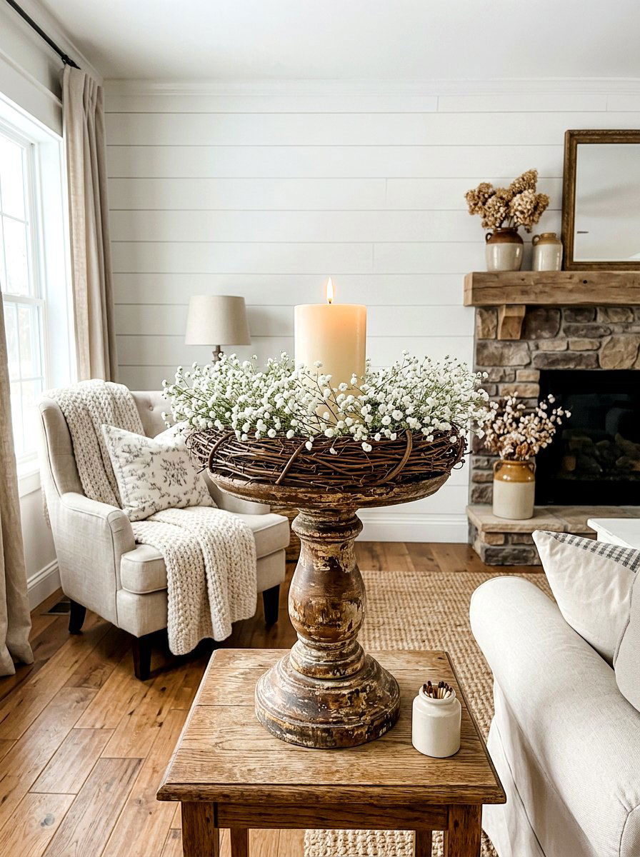 Farmhouse grapevine candle wreath - 25 Spring Candle Wreath Ideas