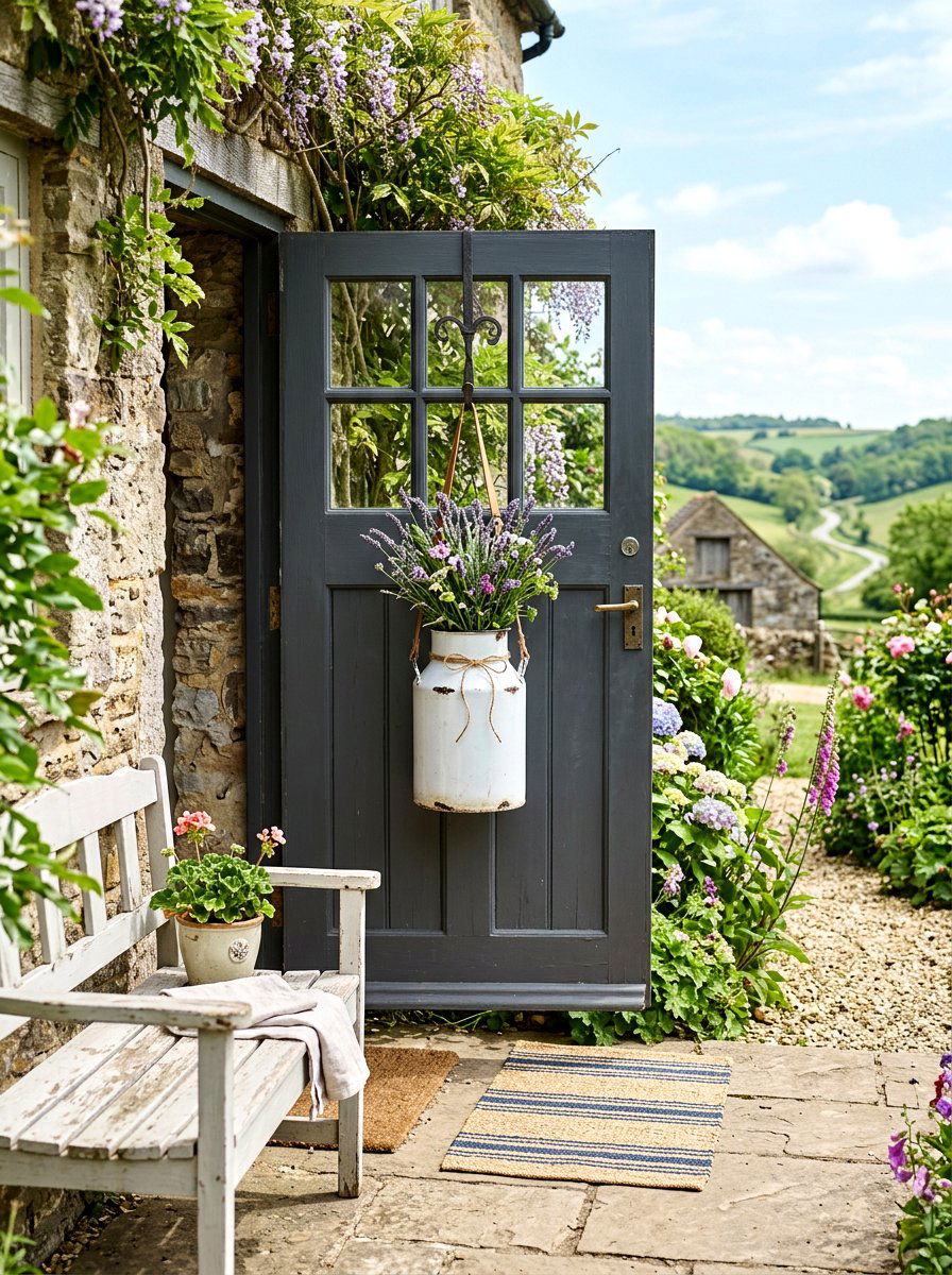 Farmhouse milk can hanger - 25 Spring Door Hanger Ideas