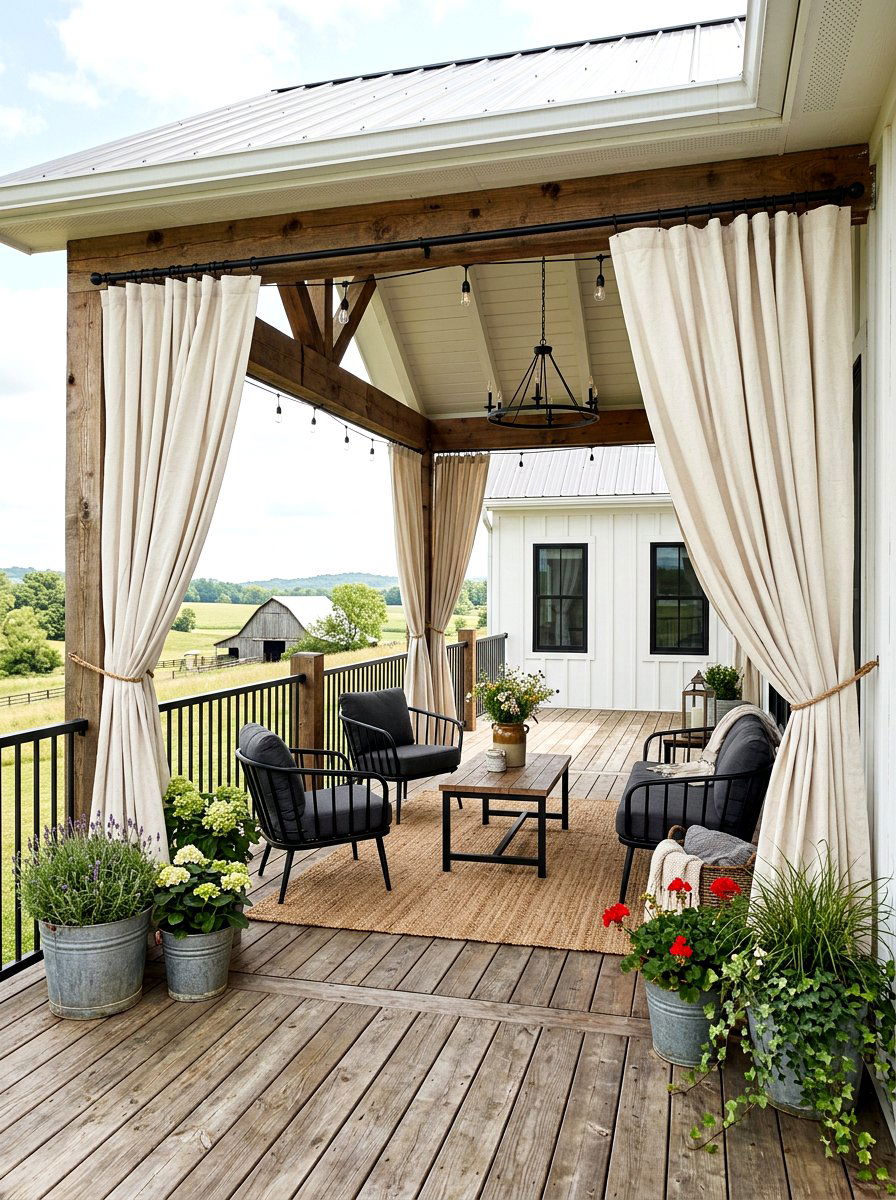 Farmhouse outdoor drapes - 25 Spring Outdoor Curtain Ideas
