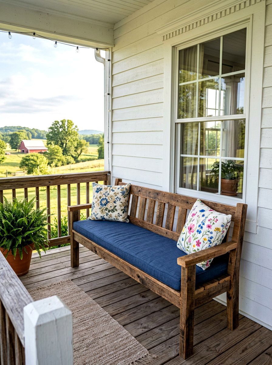 Farmhouse porch bench - 25 Outdoor Spring Decor Ideas for Front Porch
