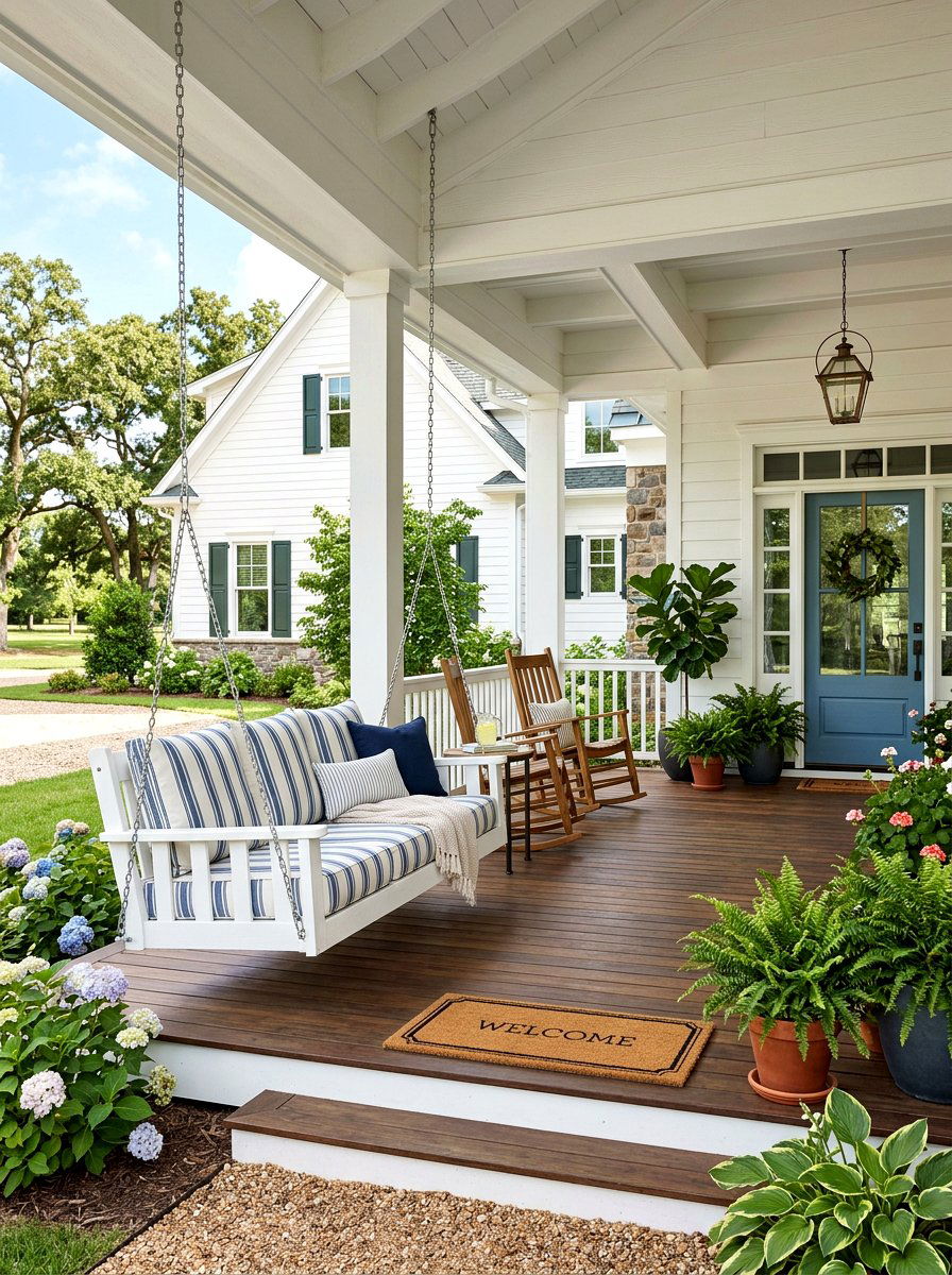 Farmhouse porch swing - 25 Backyard Spring Decor Ideas