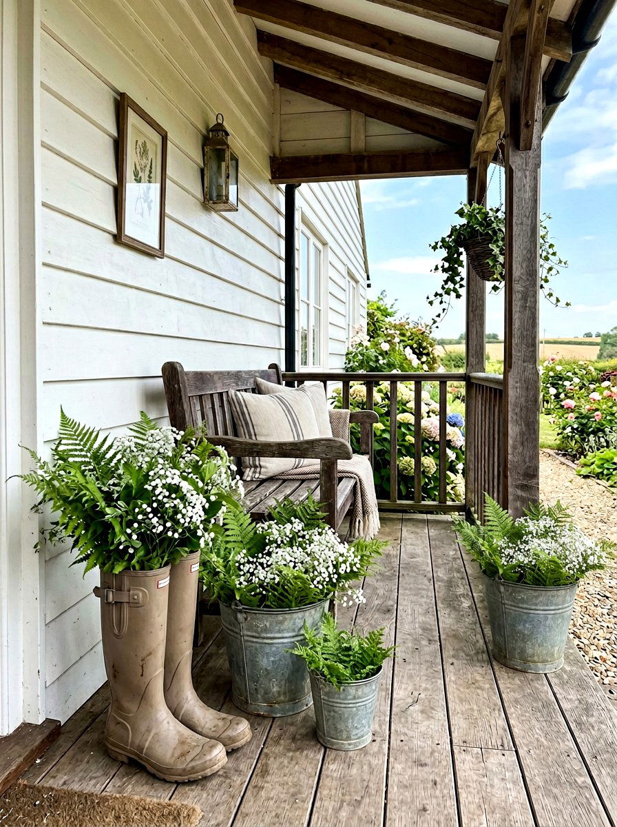 Farmhouse rain boot porch styling - 25 Spring Rain Boot Decor Ideas