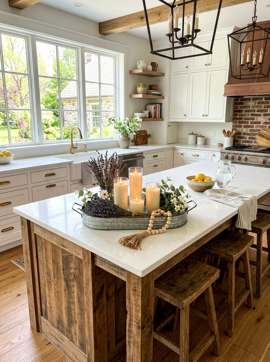 Farmhouse spring candle tray - 25 Spring Pillar Candle Ideas