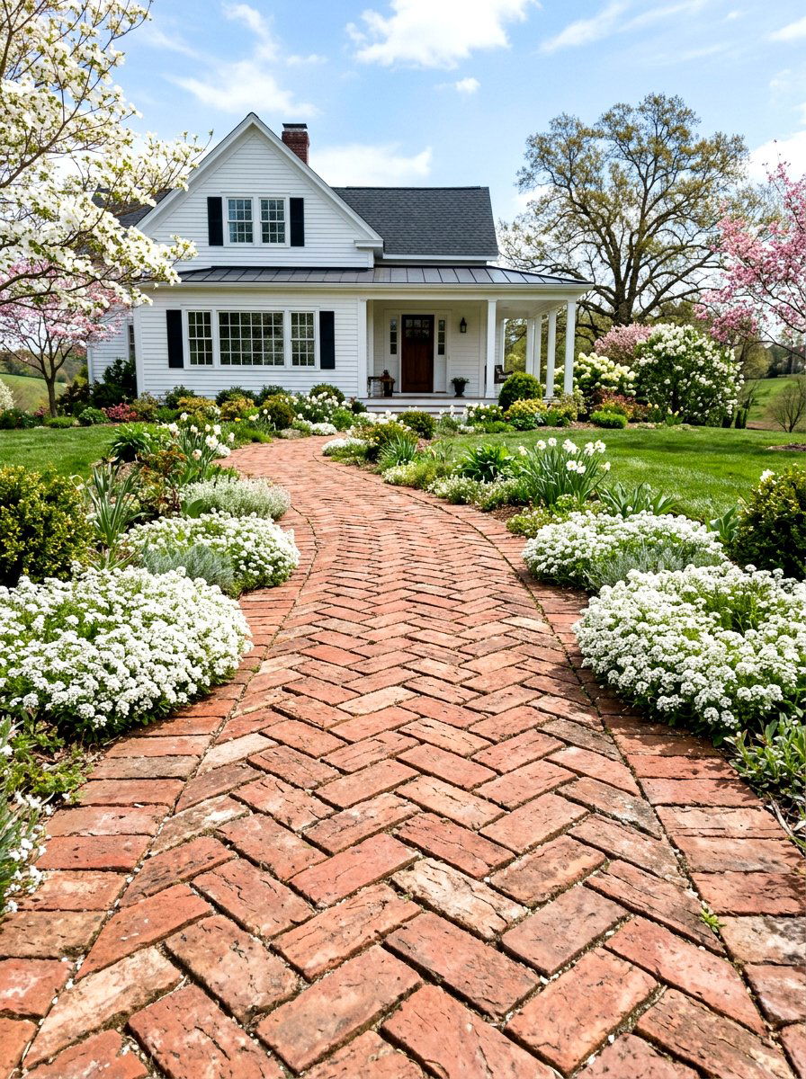 Farmhouse style brick walkway - 25 Spring Entryway Walkway Ideas