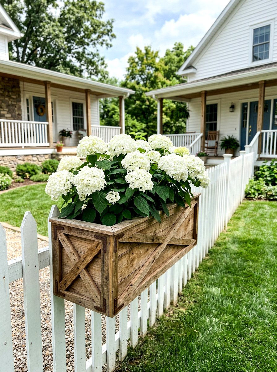 Farmhouse style fence planter - 25 Spring Picket Fence Planter Ideas