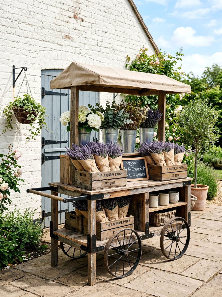 Farmhouse style flower cart - 25 Spring Flower Cart Decor Ideas