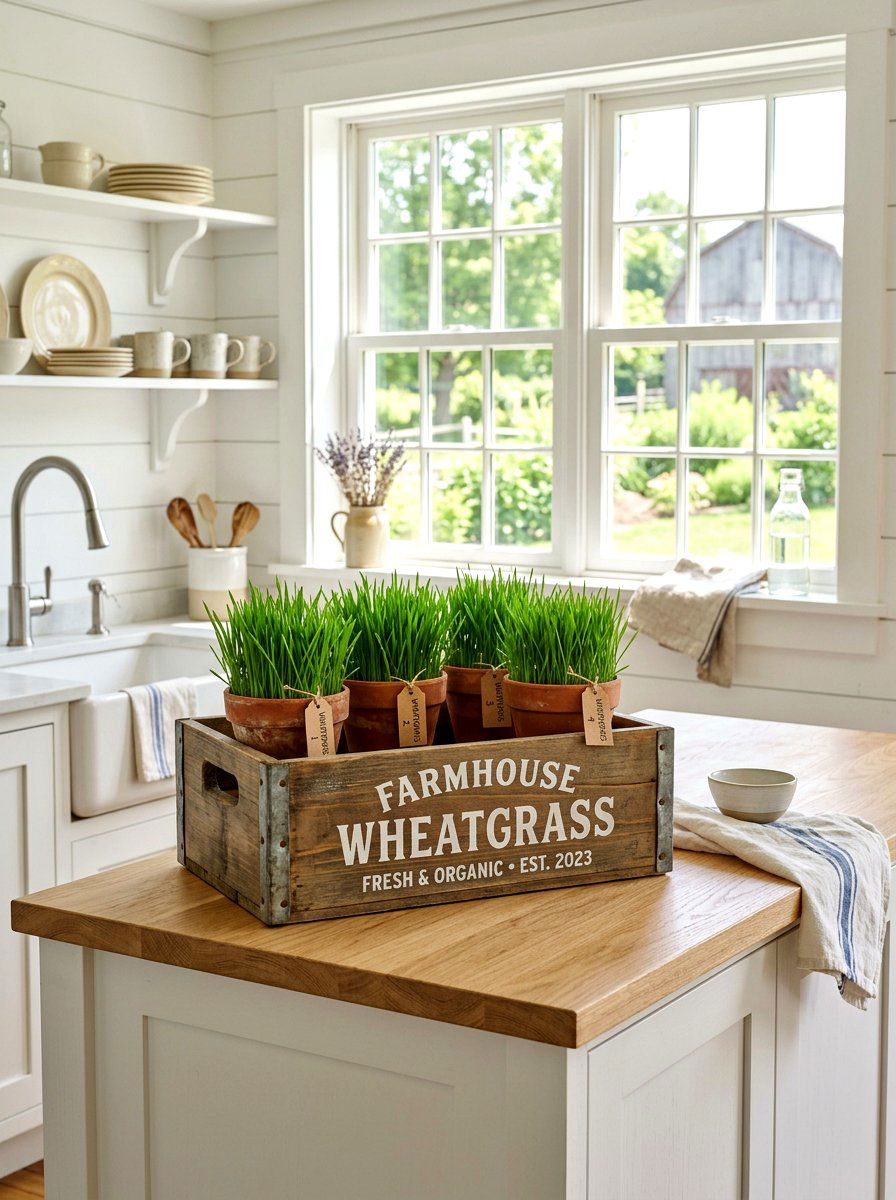 Farmhouse wheatgrass milk crate - 25 Spring Wheatgrass Centerpiece Ideas
