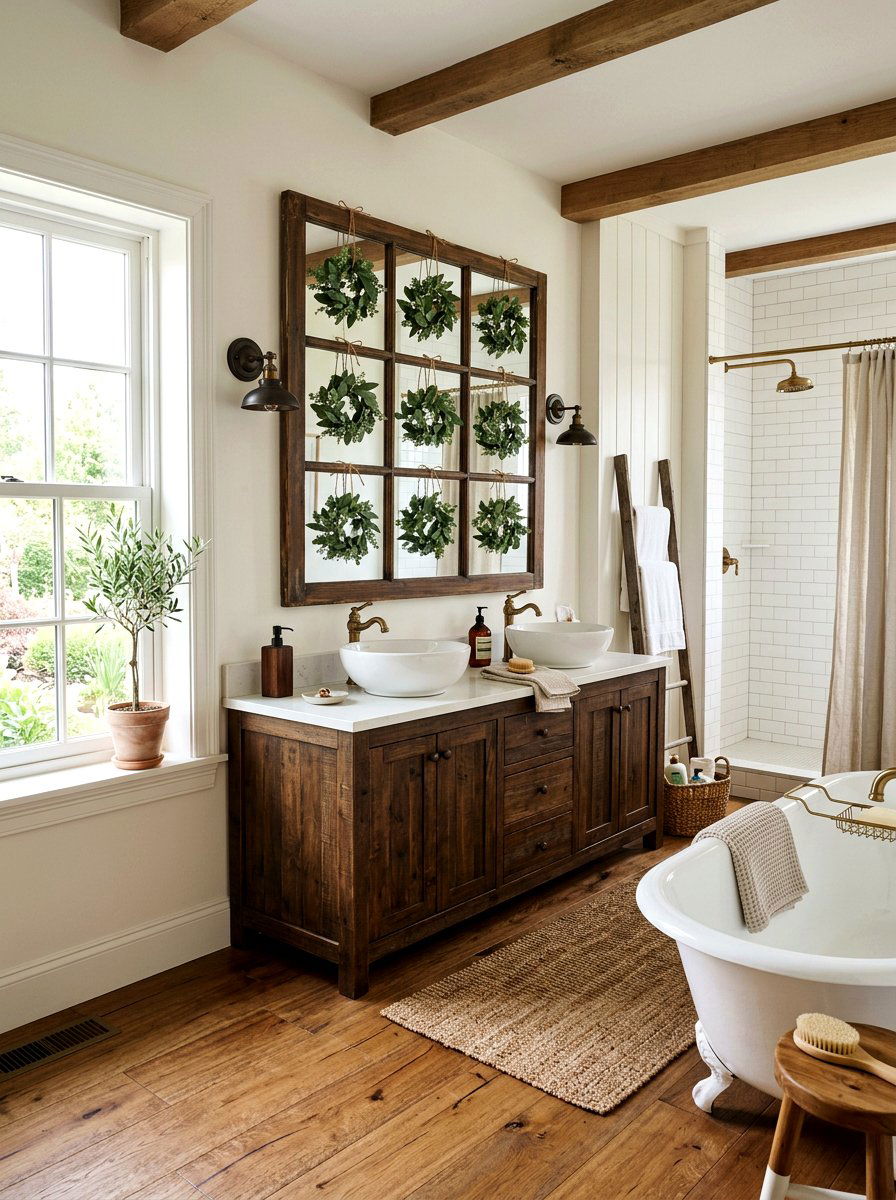 Farmhouse window mirror spring decor - 25 Spring Bathroom Mirror Decor Ideas