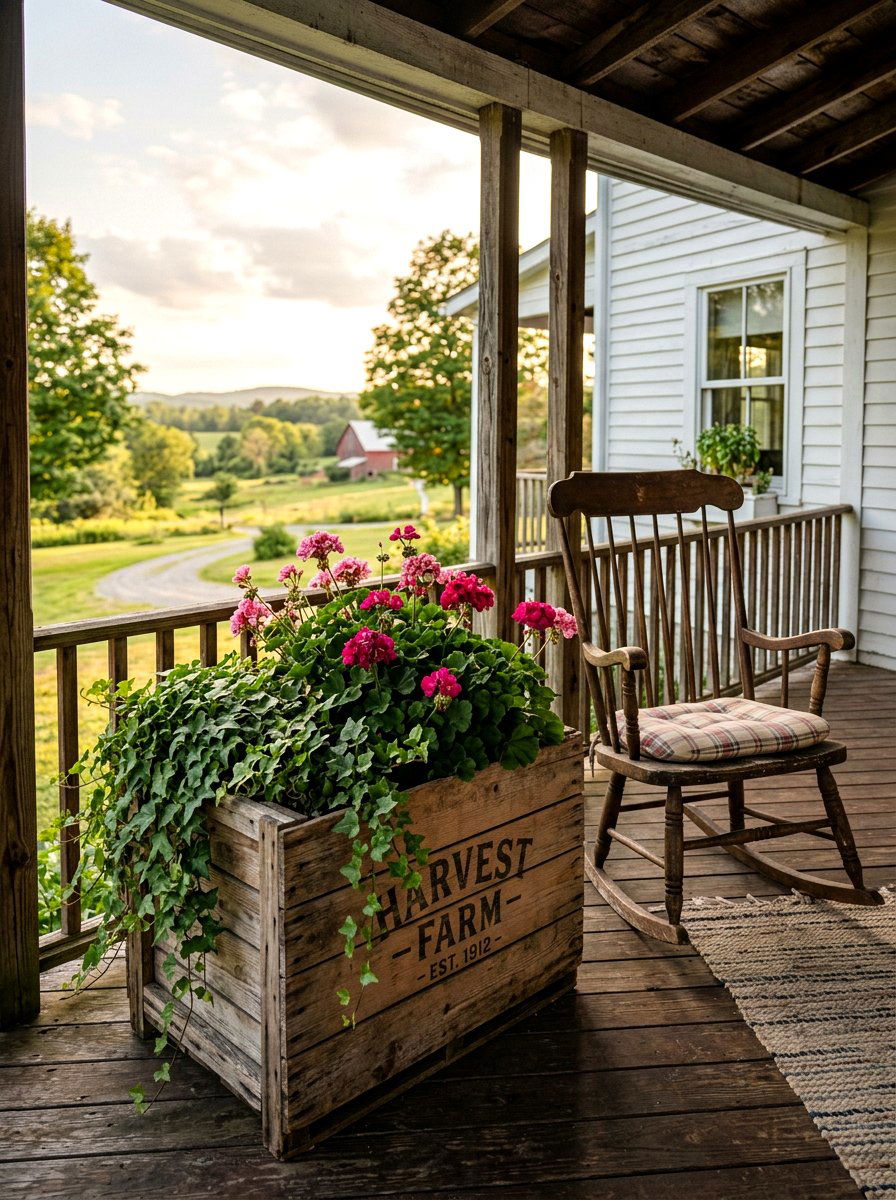 Farmhouse wooden crate - 25 Spring Planter Ideas for Front Porch