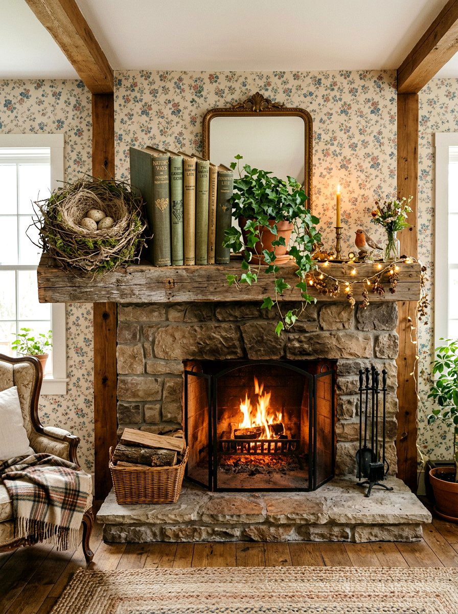 Faux Bird Nest - 25 Spring Mantel Arrangement Ideas