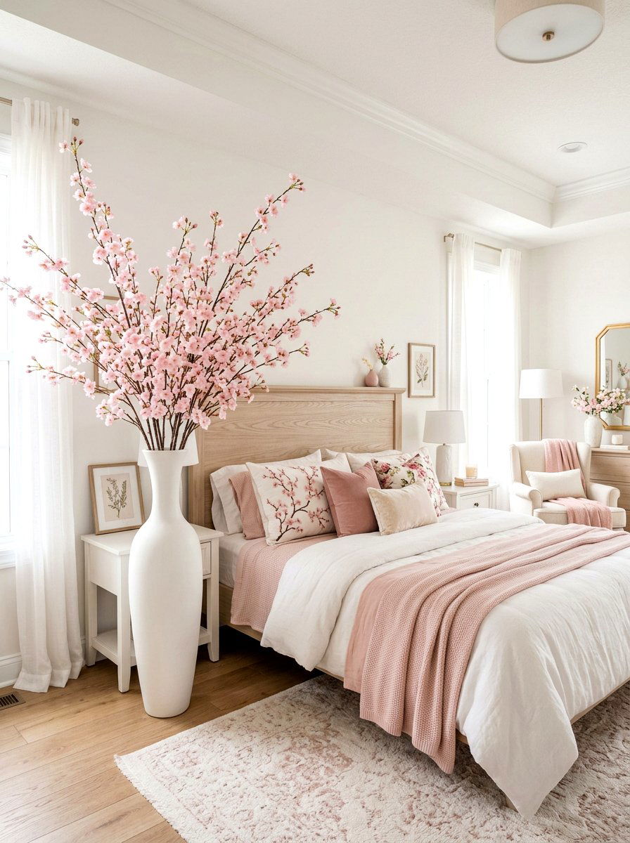 Faux Cherry Blossom - 25 Spring Headboard Decor Ideas