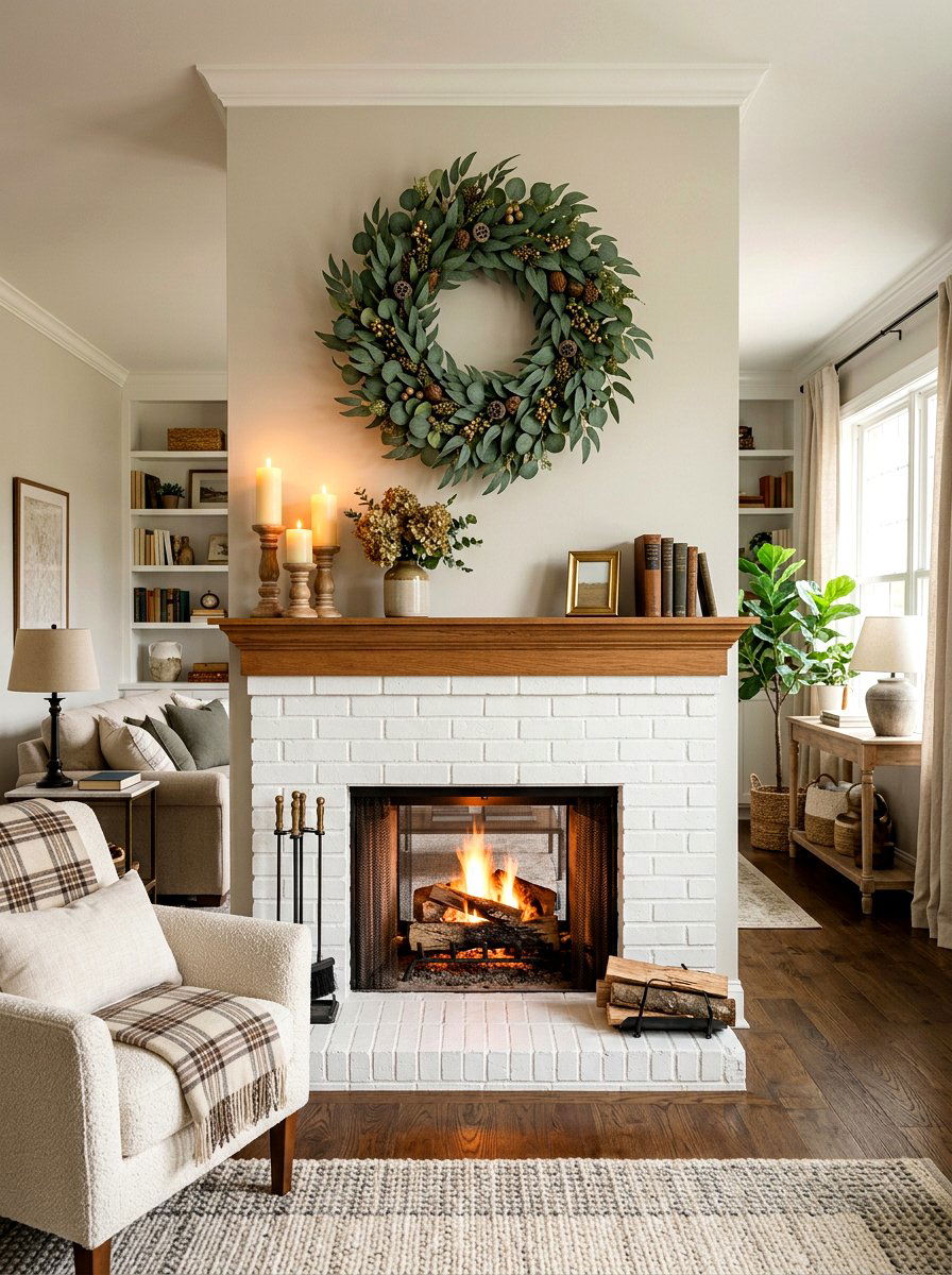 Faux Eucalyptus Mantel Wreath - 25 Spring Eucalyptus Wreath Ideas