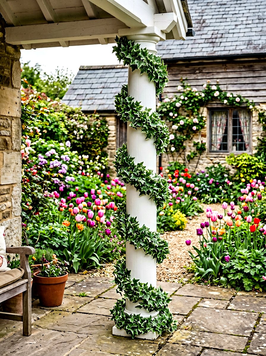 Faux Ivy Wrap Porch Post - 25 Spring Porch Post Decor Ideas